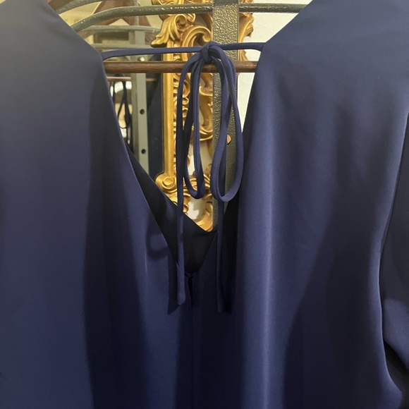 TRINA TURK NICO INDIGO BLUE RUFFLE BELL SLEEVE MIDI DRESS SIZE LARGE - Picture 11 of 13